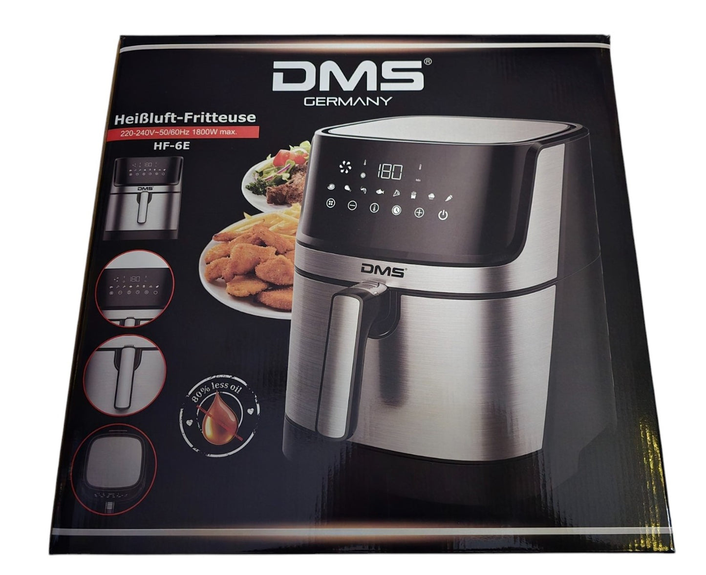 DMS HF-6E 1800W 6L Heißluftfritteuse - Silber/Schwarz, XXL