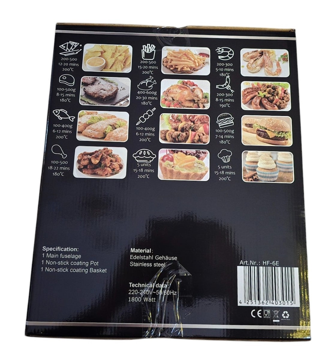 DMS HF-6E 1800W 6L Heißluftfritteuse - Silber/Schwarz, XXL