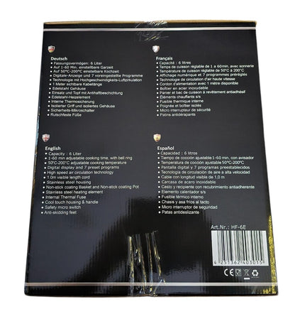 DMS HF-6E 1800W 6L Heißluftfritteuse - Silber/Schwarz, XXL