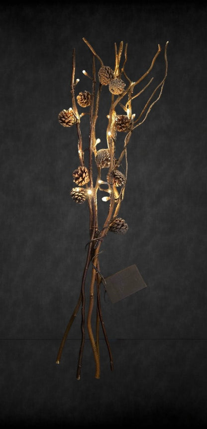 LED-Zweige "Zapfen" Dekoration echten Natur-Zapfen 5er-Set je ca. 75 cm