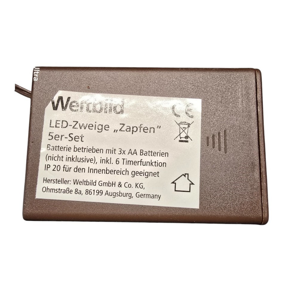 LED-Zweige "Zapfen" Dekoration echten Natur-Zapfen 5er-Set je ca. 75 cm