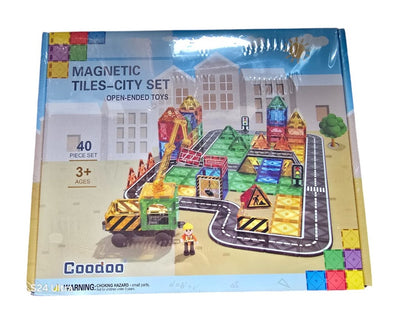 Kinderspiele Magnetische Bausteine Straßenset mit ausfahrbarem Magnetkran, Stadt