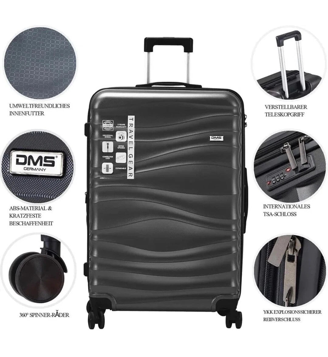 3tlg. Trolley Hartschalenkoffer set DMS BK-3002 Schwarz Koffer Urlaub Reisen