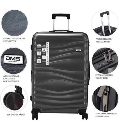 3tlg. Trolley Hartschalenkoffer set DMS BK-3002 Schwarz Koffer Urlaub Reisen