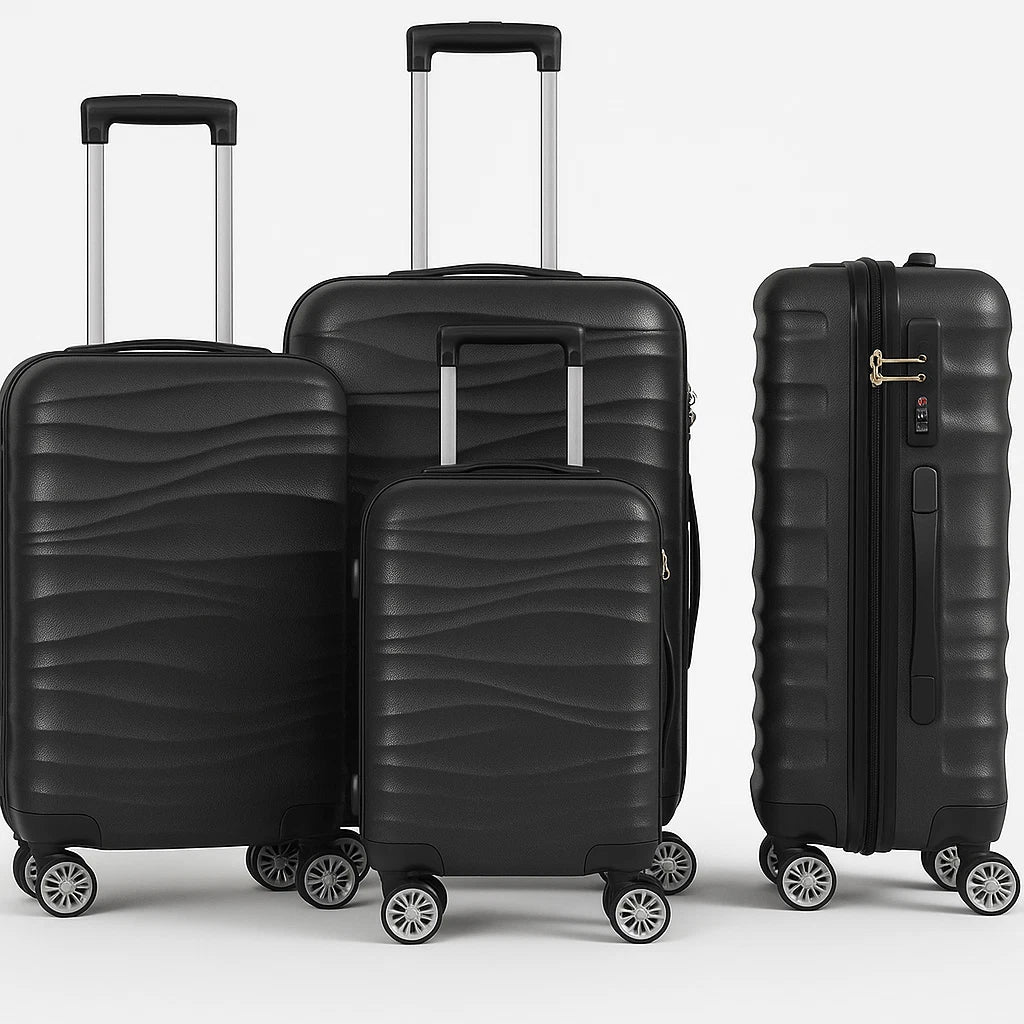 3tlg. Trolley Hartschalenkoffer set DMS BK-3002 Schwarz Koffer Urlaub Reisen