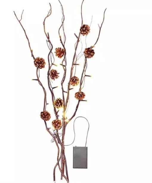 LED-Zweige "Zapfen" Dekoration echten Natur-Zapfen 5er-Set je ca. 75 cm