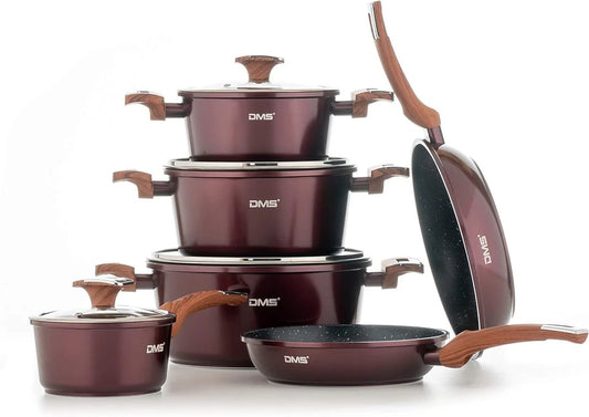 DMS Topfset mit Deckel - Burgundy, 10-teilig (SM4010BG)