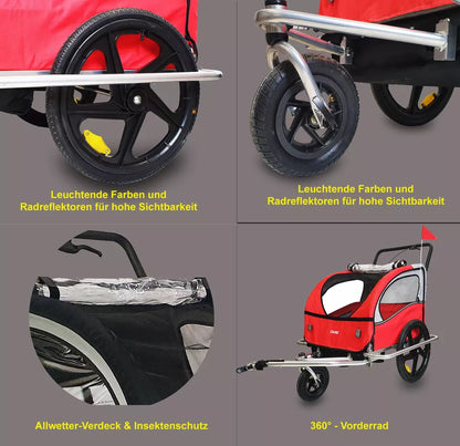 DMS® Fahrradanhänger 2in1 Kinderanhänger Fahrrad Anhänger Jogger Radanhänger