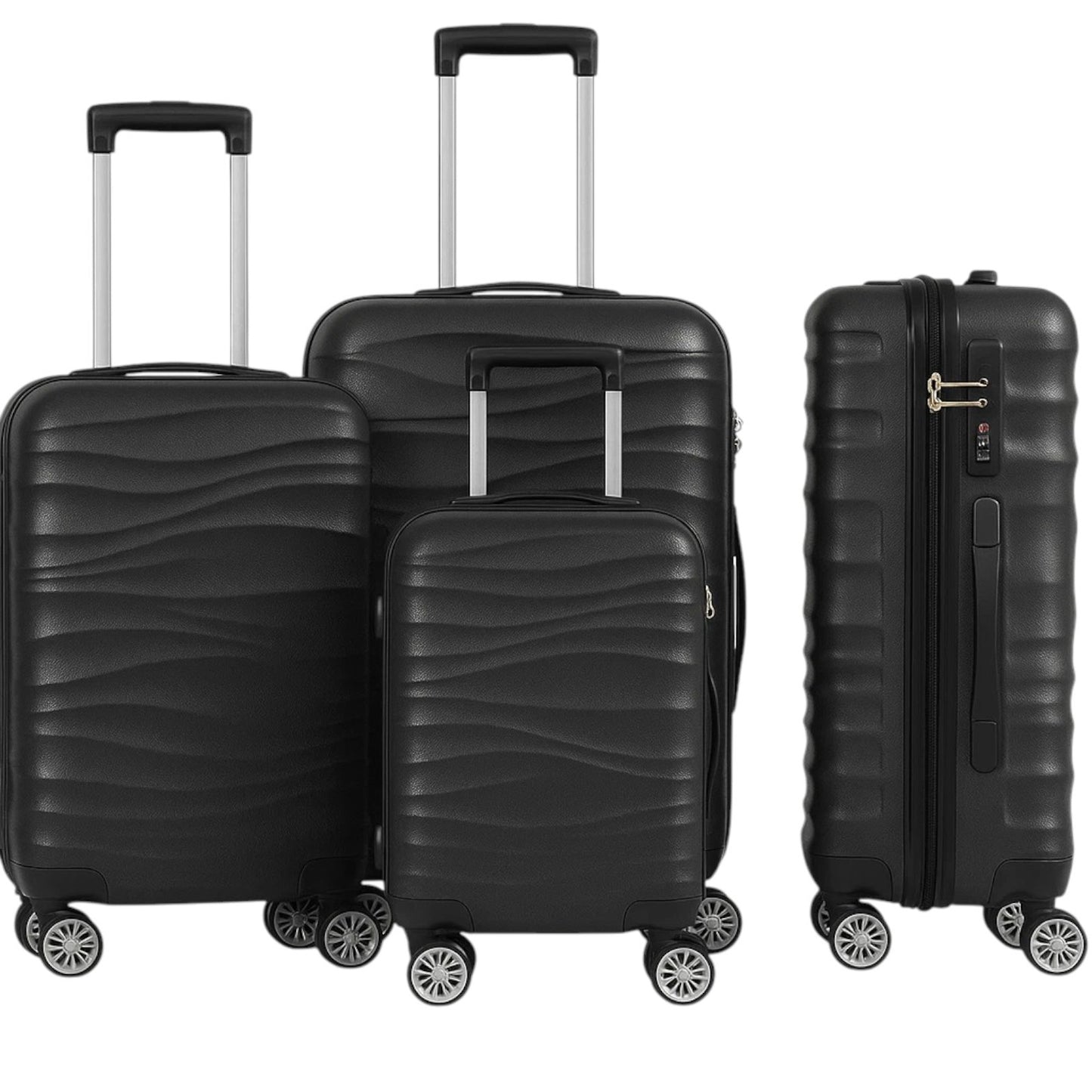 3tlg. Trolley Hartschalenkoffer set DMS BK-3002 Schwarz Koffer Urlaub Reisen